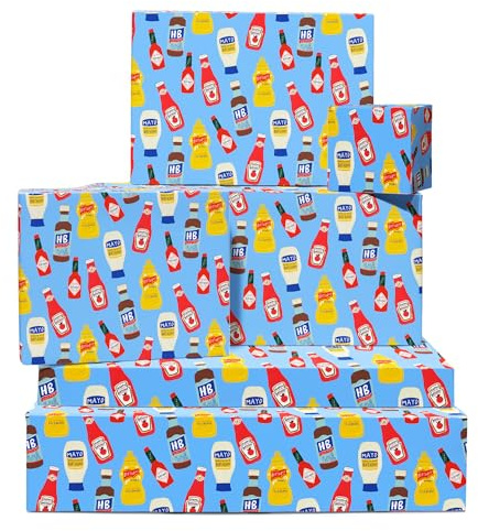 Papel de regalo divertido para amigos - 6 hojas de papel de regalo azul - Salsas confiables - Juegos de palabras - Papel de regalo para hombre y mujer - Viene con pegatinas - Por Central 23