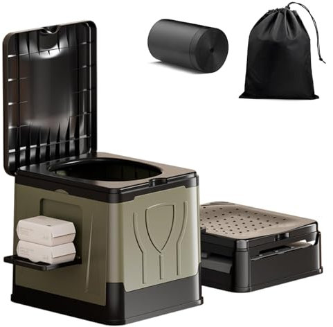 auvstar Campingtoilette 30L,Faltbare Mobile Toilette,Camping Toiletten mit Gewebehalter und Telefonablage,Tragbare Camping Toilette mit 12 Beutel,Camping WC für Reisen, Verkehrsstau und Angeln