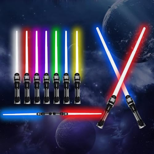Espada láser para niños, 2 unidades Lightsaber para unir, espadas láser RGB de 7 colores, extensible, 2 en 1, juguete con película de efecto de sonido para obsequios, fiestas de cosplay (A1)