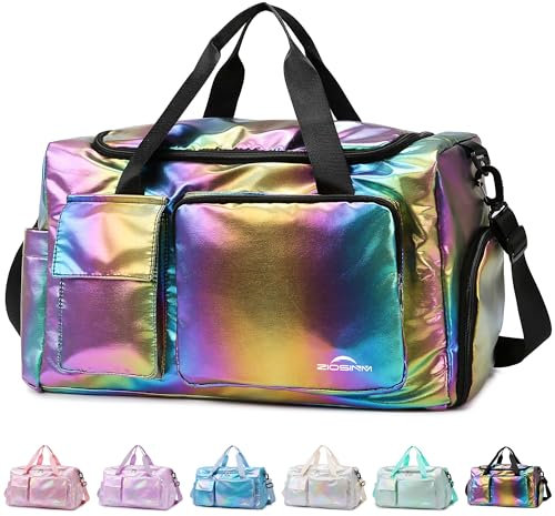 ZIOISNM Sporttasche Damen mit Schuhfach und Nassfach, Reisetasche Damen Glitzer Gym Bag saunatasche Reisetaschen Mädchen für Training, Reise & Wochenendtrips (Regenbogen)