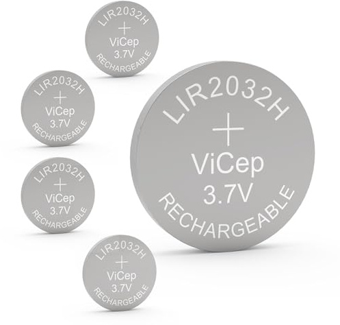 ViCep 5-Pack Batteria ricaricabile 2032 LIR2032H 3,7 V batteria a bottone agli ioni di litio 70 mAh alta capacità