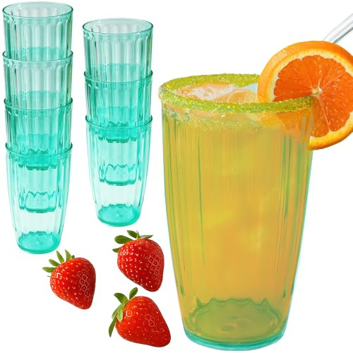 Kate Aspen Set di 8 bicchieri in acrilico, riutilizzabili, per caffè freddo, cocktail, limonata, acqua, senza BPA, per cucina, piscina o patio, 600 ml