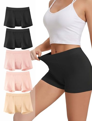 TIICHOO Inkontinenz Slip Damen Waschbare Periodenunterschwäsche für Starke Blutungen 5er Pack(Medium, 2 Schwarz/2 Roségold/1 Beige)