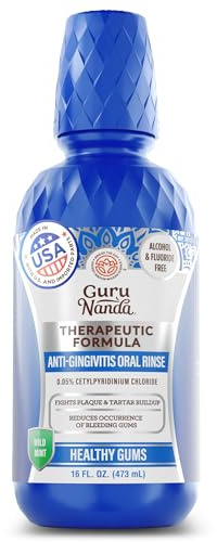 GuruNanda Healthy Gums Mouthwash for Gingivitis & Bleeding Gums – Antigingivitis Oral Rinse with 0.05% CPC – Alcohol-Free, Fluoride-Free Plaque Control – Wild Mint, 16 oz