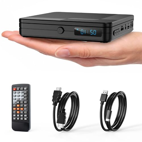Homlab Mini DVD Player for TV - Multi Region Free 1080P HD Small Compact CD DVD Player with HDMI Output, Headphone Jack, USB 2.0, PAL/NTSC Support for Smart TV (Remote Included)
