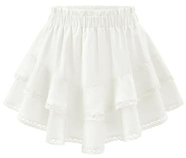 Timormode Flowy Shorts for Women Boho Ruffle Skorts High Waist Casual Tiered Mini Skirt Cute Lace Summer Golf Tennis Skorts TMS8019 White M