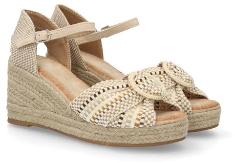 shoes&blues.es 100844 Sandalia de Mujer con Cuna de Esparto, Pala con Detalle Decorativo Tipo Lazo. Cuna Comoda, Ligera y Acolchada. Ideal para Looks de Verano, Vacaciones o Eventos. Blanco Talla 41