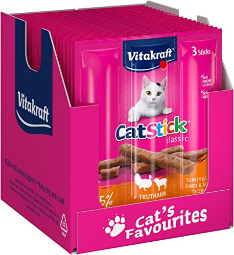 Vitakraft Cat-Stick mini - Friandise pour Chat à la Dinde et à l'Agneau - 20 x 3 sticks