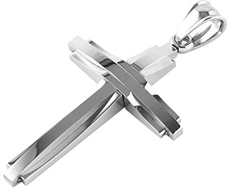 HZMAN Polished Cross Necklace for Men Women Stainless Steel Silver Cross Pendant Necklace Jewelry Gift (Silver)