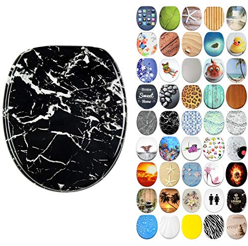 Sanilo Soft Close Toilet Seat, Wide Choice of New Toilet Seats, Stable Hinges, Easy to Mount (Marble Black)