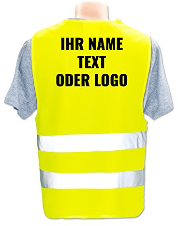Warnweste selbst gestalten mit eigenem Aufdruck * Bedruckt mit Name Text Bild Logo Firma, Farbe & Größe:Gelb/Größe S (Kinder), Position & Druckart:Rücken/Standard-Druck