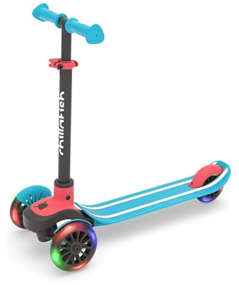 Chillafish Scotti Glow, 3-Rad leicht lenkender Tretroller mit Twintip Antirutschdeck, integrierter Bremse und Leuchträdern,einstellbare Höhe für alle Kinder ab 3 Jahren, Blau