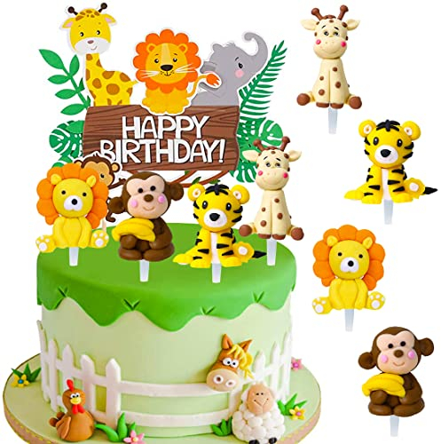 MEZHEN Tortendeko Waldtiere Kuchen Deko Geburtstag Cake Topper Happy Birthday Cupcake Topper Tiere Kindergeburtstag Deko Torte Dschungel Party Kuchendeko Geburtstagsdeko