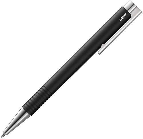 LAMY logo M+ Kugelschreiber 204 aus bruchfestem Kunststoff in der Farbe matt schwarz mit verchromter Spitze und Drücker, inkl. Großraummine LAMY M 16 Strichbreite M in schwarz