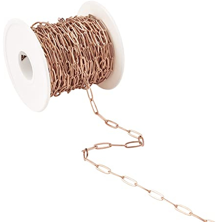 COGCHARGER 32.8 Feet 10M Stainless Steel Paperclip Chains Soldered Paperclip Link Chain Necklace Rose Gold for Jewelry Necklace Bracelet Making Crafts