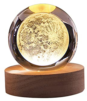 JAWSEU Sfera di cristallo 3D, luce notturna a LED, decorazione a forma di cielo stellato, modello con supporto, idea regalo per Natale, compleanno