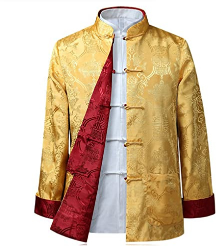 QPZK Kung Fu Jacke Beidseitig tragen Kleidung Herren Stickerei Tang Anzug Herren Hanfu Mantel Traditionelle chinesische Kleidung Baumwolle Leinen Tai Chi Kleidung Kampfsport Kleidung Lang