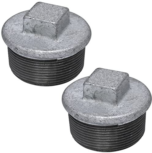 AERZETIX - C65029 - Lot de 2 Bouchons filetage mâle 2 à visser en fonte - finition zinguée - tuyau plomberie chauffage installation sanitaire d'eau alimentation système de traitement d'eau