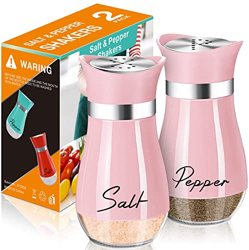 Salz und Pfefferstreuer Set,120ml Salz Pfefferstreuer Klein mit Edelstahl Deckel,Salz und Pfeffer streuer,Salz und Pfeffer Gewürzstreuer für Küche, Unterwegs, Wohnmobil, BBQ Nachzufüllen(Rosa)