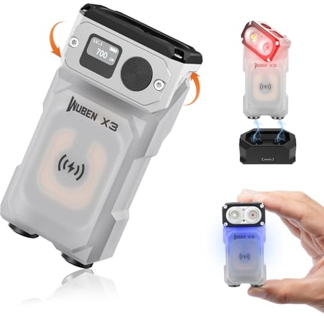 WUBEN X3 Aufladbar Mini Taschenlampen mit Ladestation und Magnet, Taschenlampe mit um 180 Grad drehbarem Kopf, IP65 wasserdicht, LED Schlüsselanhänger, 10 Modi, Typ-C-Ladeband für Camping,Geschenk