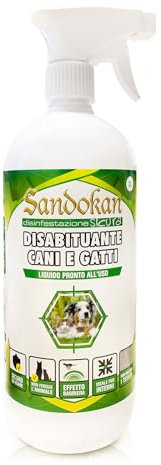 Disabituante Cani e Gatti Formato da 1 Litro, con Oli Essenziali Naturali,Effetto Barriera Repellente Sandokan