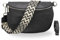 BRISE Bauchtasche Damen Echtleder AFIA Silber Handgemachte Umhängetasche Crossbody Bag mit Ledergurt + Optionalen Breiten Gemusterten Riemen 3 Fächer Hüfttasche Made in Italy (Schwarz-Silber 3)