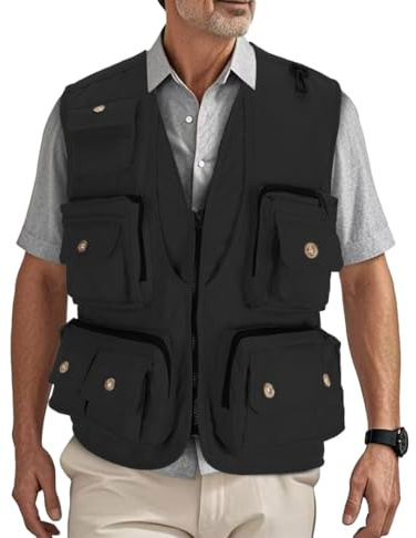 HZQIFEI Uomo Gilet da Pesca Multitasche Giubbino da Lavoro Smanicato Traspirante Outdoor Vest JRC Safari Giacche Gilet MJ15 (Nero, L)