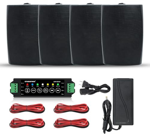 STUDIOFINIX Altoparlante Bluetooth da 6,5 pollici, 800 W, per esterni, montaggio a parete impermeabile ，adatto per interno/esterno, casa, patio, giardino, cortile (4 altoparlanti) (nero)