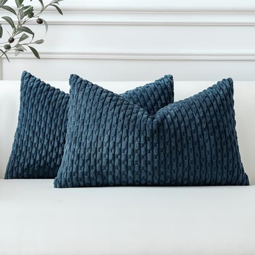 Sungeek 2er Set Kordsamt Kissenbezüge, Dekorativ Zierkissenbezüge Weich Kissenbezug Dekokissen Sofakissen Boho Deko Bezug Kissenhülle für Sofa Schlafzimmer Wohnzimmer (Blau, 40x60 cm)