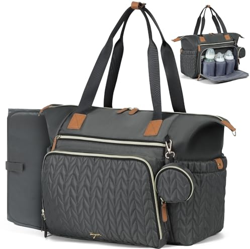 Tonyeee Wickeltasche mit Schnullertasche und Wickelunterlage, Wickelrucksack Multifunktions-Babytasche für Große Reisewindeltasche für Mama und Papa, isolierten Taschen-Dunkelgrau