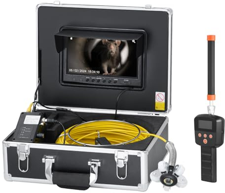 VEVOR Telecamera per Fognatura con Localizzatore 512 Hz 30 m Telecamera per Ispezione di Scarichi da 228,6 mm con Autolivellamento, Zoom 36X, Telecamera Idraulica con Luci-12 LED, Scheda da 32 GB