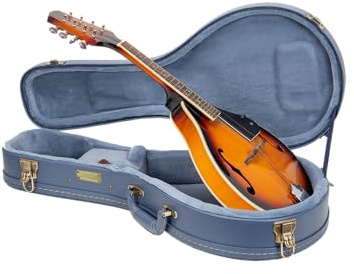 Crossrock Relief Series Mandolin Case for A-Style | Carved Smoke Blue Finish, Mink Velvet Interior, Textured Exterior, Lock – Wooden Hard Case -Smoke Blue (CRW630MASB)