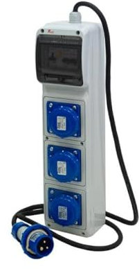 Quadro ASC portatile, 3KW 230V, IP65, 3 prese 2P+T 16A, spina 2P+T 16A, con magnetotermico differenziale e pulsante di emergenza - Rosi 2260PE