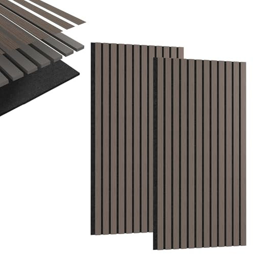 YUENFONG Akustikpaneele Echtholz 60x120cm, 4er Set Lamellenwand Wandpaneele Wandverkleidung Holzpaneele aus MDF Polyvinylfaser, Akustikplatten Moderne Wandpaneel, Braun