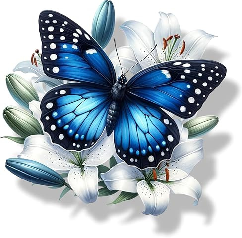 x4 Adesivi in Vinile Blu con Farfalla e Fiori Coprono Segni Non Trasparenti Impermeabili Decalcomanie Arte Floreale 1@ 20cm di Altezza Ideali per Bagni o Auto. 3@ 7cm di Altezza per Custodia Telefono