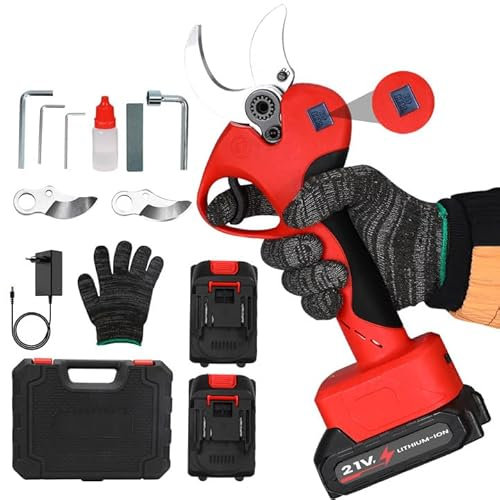 Tijeras de Podar Electricas 40 mm, Tijeras de Podar Bateria 2x6000mAh, Tijeras de Podar a Bateria con LCD Display, Podadora Electrica Bateria 800W con Motor Brushless para Jardinería, Árboles Frutales