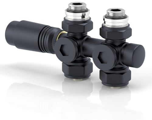 S'AFIELINA Set Multiblock para Radiadores y Radiadores de Baño - Conexión con Válvula Termostática, Válvula de Cierre y Accesorios de Calefacción, Antracita (15 MM 1 Pieza)