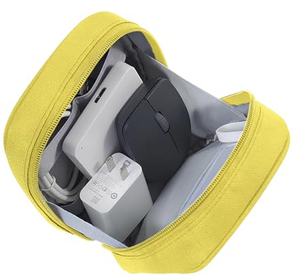 DOB SECHS Borsa per cavi da viaggio, impermeabile, organizer per cavi elettronici, borsa per cavi di ricarica del cellulare, power bank, cavo, adattatore, disco rigido (giallo)