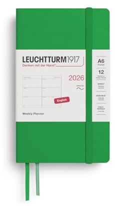 LEUCHTTURM1917 372748 Veckokalender Pocket (A6) 2026, Softcover, Spring Leaf, engelska