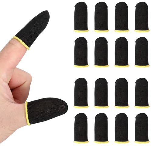 PATIKIL Guanti per Dita con Punta in Fibre d'Argento, 16 Pezzi Guanti per Gaming Antiscivolo Antisudore Traspiranti per Dispositivi Touchscreen, Giallo
