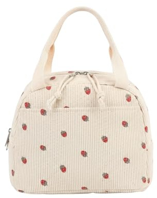 Bvxchg Insulated Lunch Bags for Women Girls, White Strawberry Thermal Reusable Lunch Box, Leakproof Food Container for School, Office, Picnic Potable Large Capacity Cooler Bag