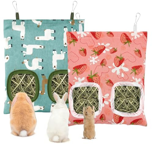 2PCS Hanging Hay Feeder,Rabbit Hay Feeder Bags,Hole Hanging Hay Feeder