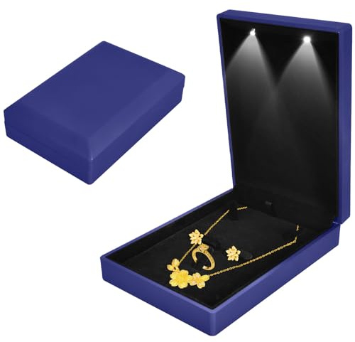 Scatola Portagioielli con Luce a LED, Scatola per Braccialetto Orecchini Anello e Collana, Scatola Regalo Di Fascia Alta In Velluto con LED, per Proposta e Matrimonio, 16 * 11 * 4.5cm, Blu