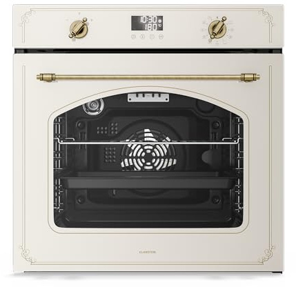 Klarstein Four Encastrable Pyrolyse Chaleur Tournante 76L - 11 Modes, Nettoyage Pyrolyse, Classe A, Design Rétro, Commande Boutons, Four Électrique Encastrable 60cm, Crème