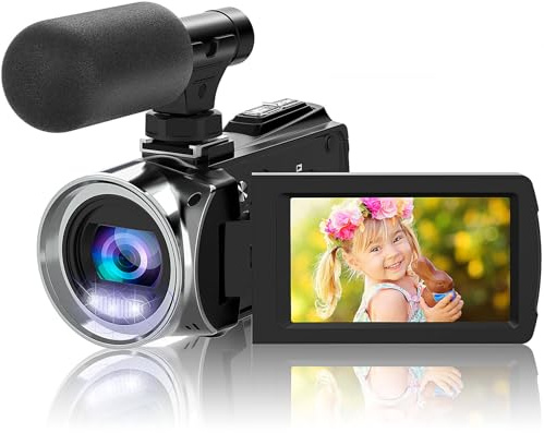 LMHOME 4K Camcorder mit 48MP & Nachtsicht - 18X Zoom Vlogging Kamera inkl. 32GB SD-Karte, Mikrofon und 2 Batterien - Ideal für YouTube, Reisen und Nachtaufnahmen (3 Zoll IPS Display, kompakt)