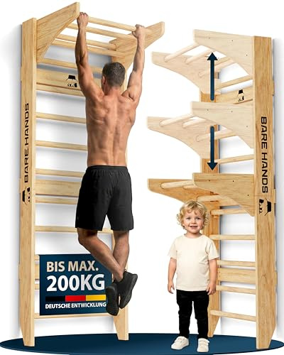 Bare Hands Espalier 3 en 1 avec barre de traction et barre de dips - Espalier pour adultes et enfants - Mur d'escalade extrêmement robuste jusqu'à 200 kg - Espalier pour chambre d'enfant