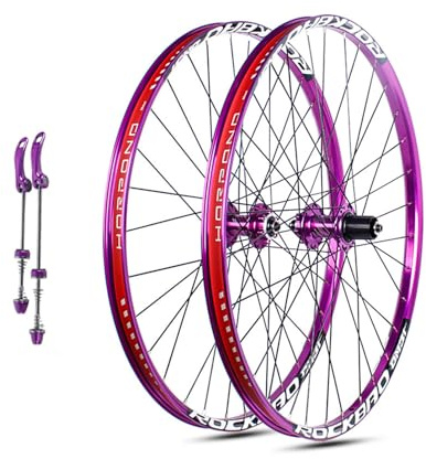 KUNYOS Rueda De Bicicleta De 26/27,5/29 Pulgadas con Freno De Disco, Cierre Rápido, Llantas De Montaña De Aluminio De Doble Pared, 32 Radios, Buje para Cassette De 7-11 Velocidades,Púrpura,29inch