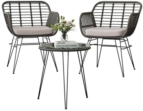 Aptliton 3 Piece Rattan Bistro Set,2 Chairs, Removable Cushions