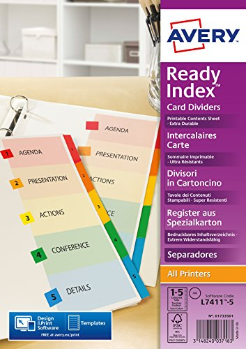 Avery Zweckform 1733501 Spezial-Karton-Register Zahlen 1-5