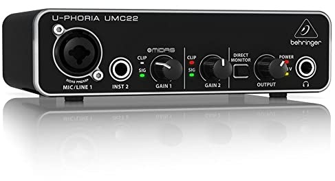 Behringer U-PHORIA UMC22 Audiophile 2x2 USB Audio Interface with Midas Mic Preamplifier